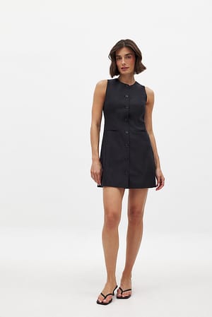 Black Mini-jurk met gilet van linnenmix