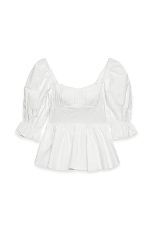 White Linen Blend Tie Back Blouse