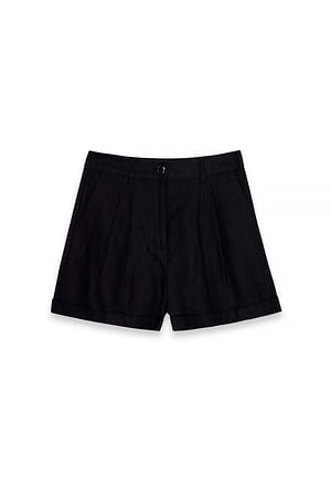 Black Linen Folded Shorts