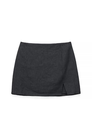 Black Linen Side Slit Mini Skirt