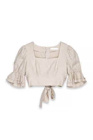 Beige Fremstillet af hør top med binderyg