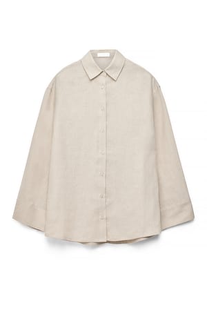 Beige weite Leinenbluse