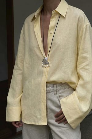 Light Yellow Linen Wide Sleeve Shirt