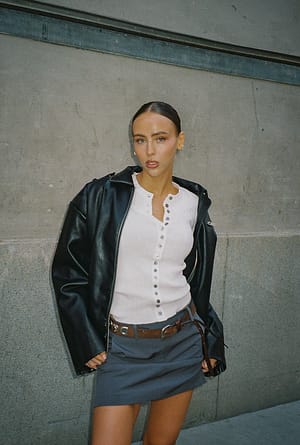 Black Washed Out Pu Bomber Jacket