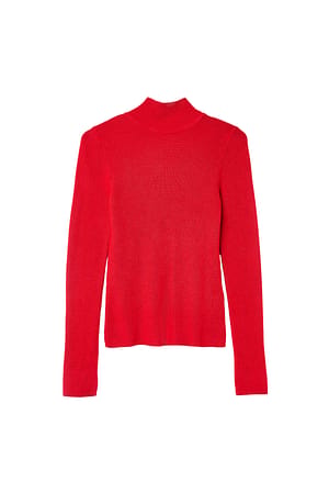 Red Langärmeliger Rollkragenpullover mit Rippenstrick