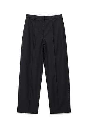 Black Long Barrel Leg Twill Pants