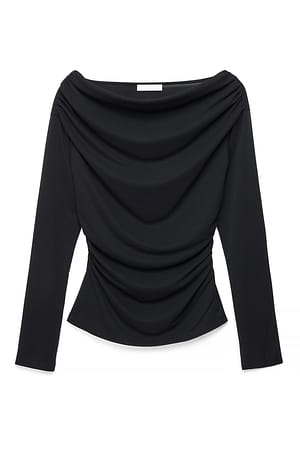 Black Long Sleeve Draped Jersey Top