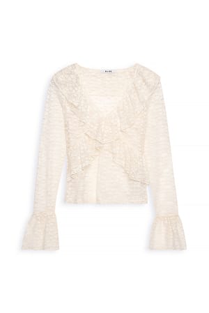 Cream Long Sleeve Frill Lace Top