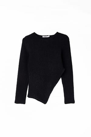 Black Langärmeliges strukturiertes Jersey-Top