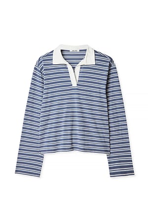 Indigo/Ecru Stripe Camisa polo de manga larga