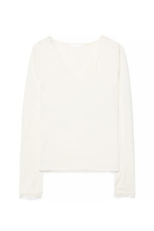 White Topp i jersey med lange ermer og blondedetaljer
