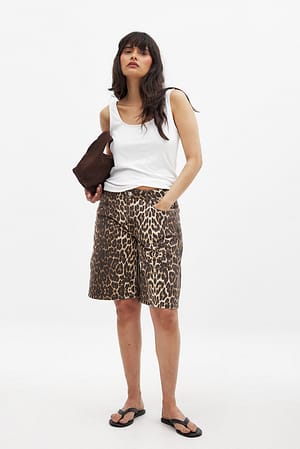 Leopard Laide tailles wijde denim korte broek