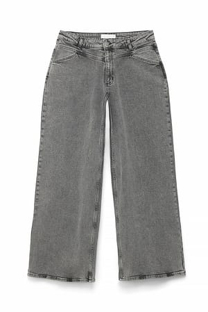 Grey Low Waist Wide Leg Jeans with Seam Details