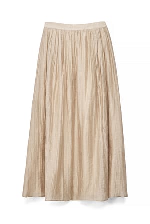 Beige Lyocell Blend Pintuck Detail Midi Skirt