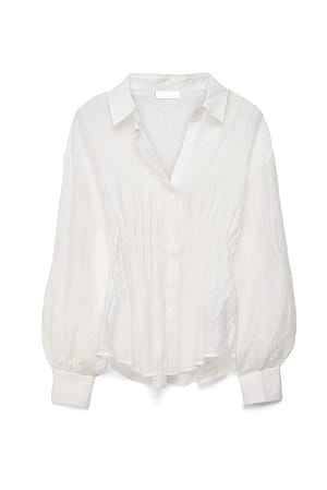 White Lyocell Sheer Pintuck Long Sleeve Blouse