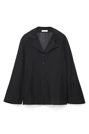 Black Lyocell Blend Crinkle Shirt