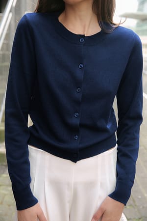 Navy Fijngebreid vest