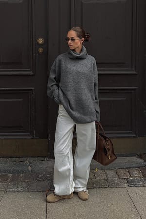 Dark Grey Oversized gebreide trui met rolkraag