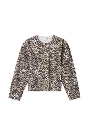 Leopard Bomberjakke i denim med markert liv