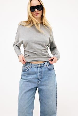 Grey Melange Marked Waist Long Sleeve Jersey Top