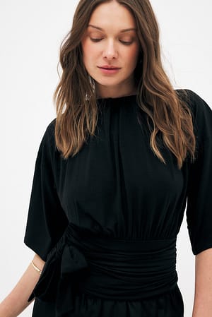 Black Marked Waist Tie Top