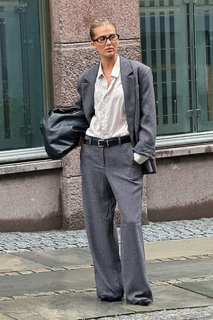 Dark Grey Mid Waist Wide Leg Structured Pants