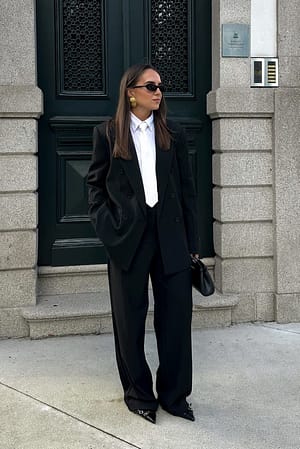 Black Stripe Oversize-Zweireiher-Blazer mit Fischgrätmuster