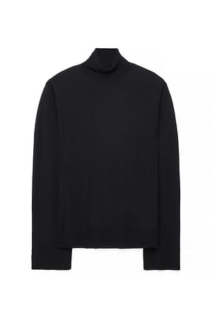 Black Merino Blend Knitted High Neck Top