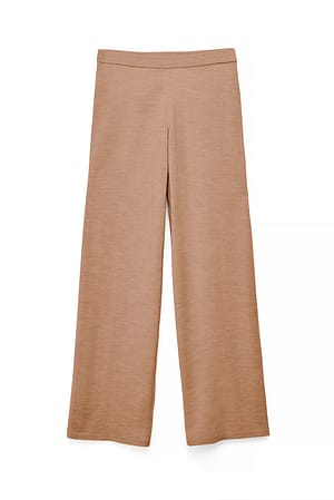 Beige Merino Wool Knitted Mid Waist Pants