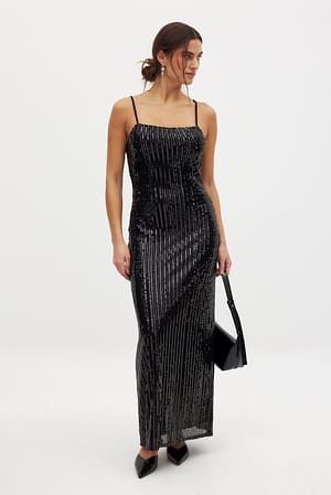 Black Mermaid Sequin Maxi Dress