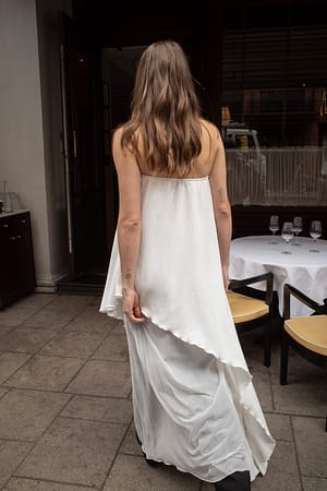 Offwhite Gedrapeerde tubejurk van mesh