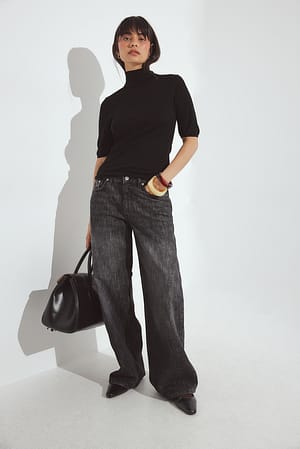 Dark Grey Baggy-Jeans mit mittlerer Taille und Detail am Rücken