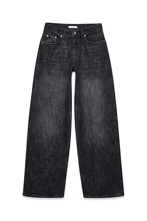 Dark Grey Mid Waist Back Detail Baggy Jeans