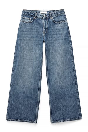 Mid Blue Baggy-Jeans mit mittlerer Taille und Detail am Rücken