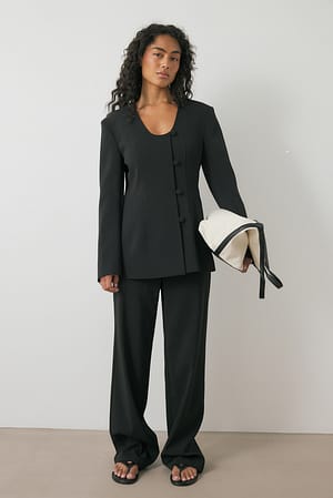 Black Straight Mid Waist Trousers