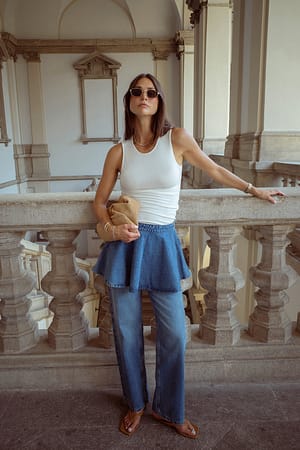 Mid Blue Halfhoge jeans met rokdetail