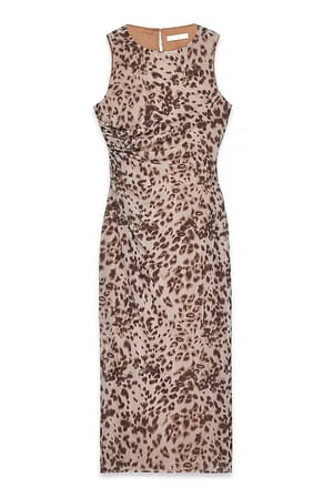 Leopard Midi meshklänning med tryck