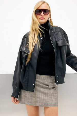 Dark Grey Melange Mini Skirt with Flap Pockets