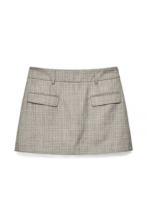Dark Grey Melange Mini Skirt with Flap Pockets