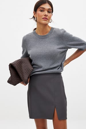 Grey Slit Mini Skirt