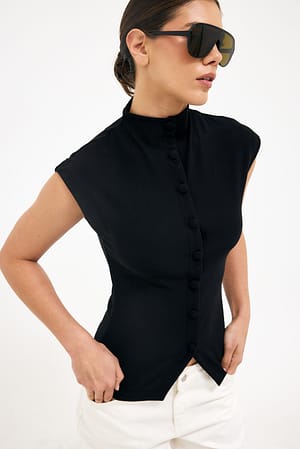 Black Jersey-Oberteil mit Stehkragen