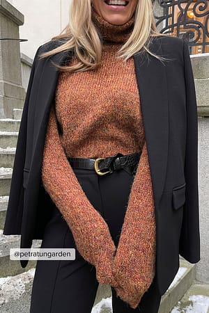 Rust Hochgeschnittener Melange-Strickpullover