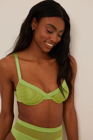 Light Green Binding Detail Mesh Bra