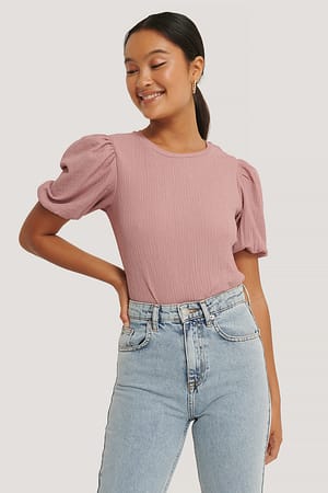 Dusty Pink Crepetop Med Pufærmer