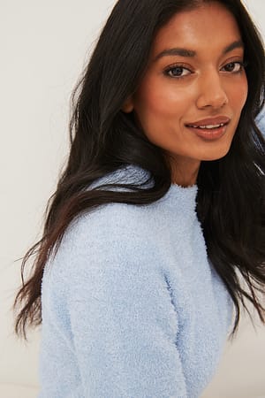 Light Blue Pull court en maille à manches raglan