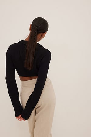 Black Cropped Long Sleeve Blouse