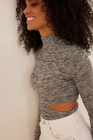 Brown melange Melange-Top mit Cut-outs