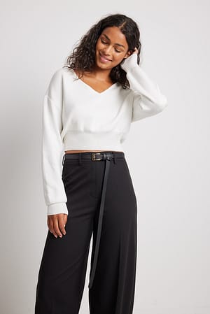 Offwhite Pull en tricot à col en V profond
