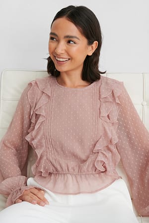 Dusty Pink Blus Med Ryschdetaljer