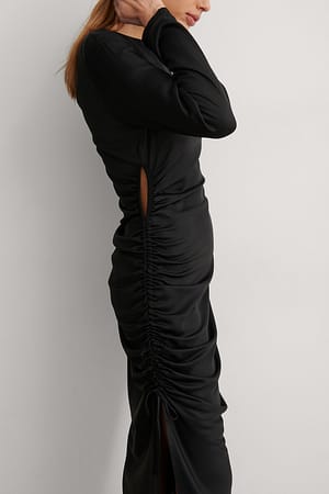 Black Gedrapeerde midi-jurk met één mouw